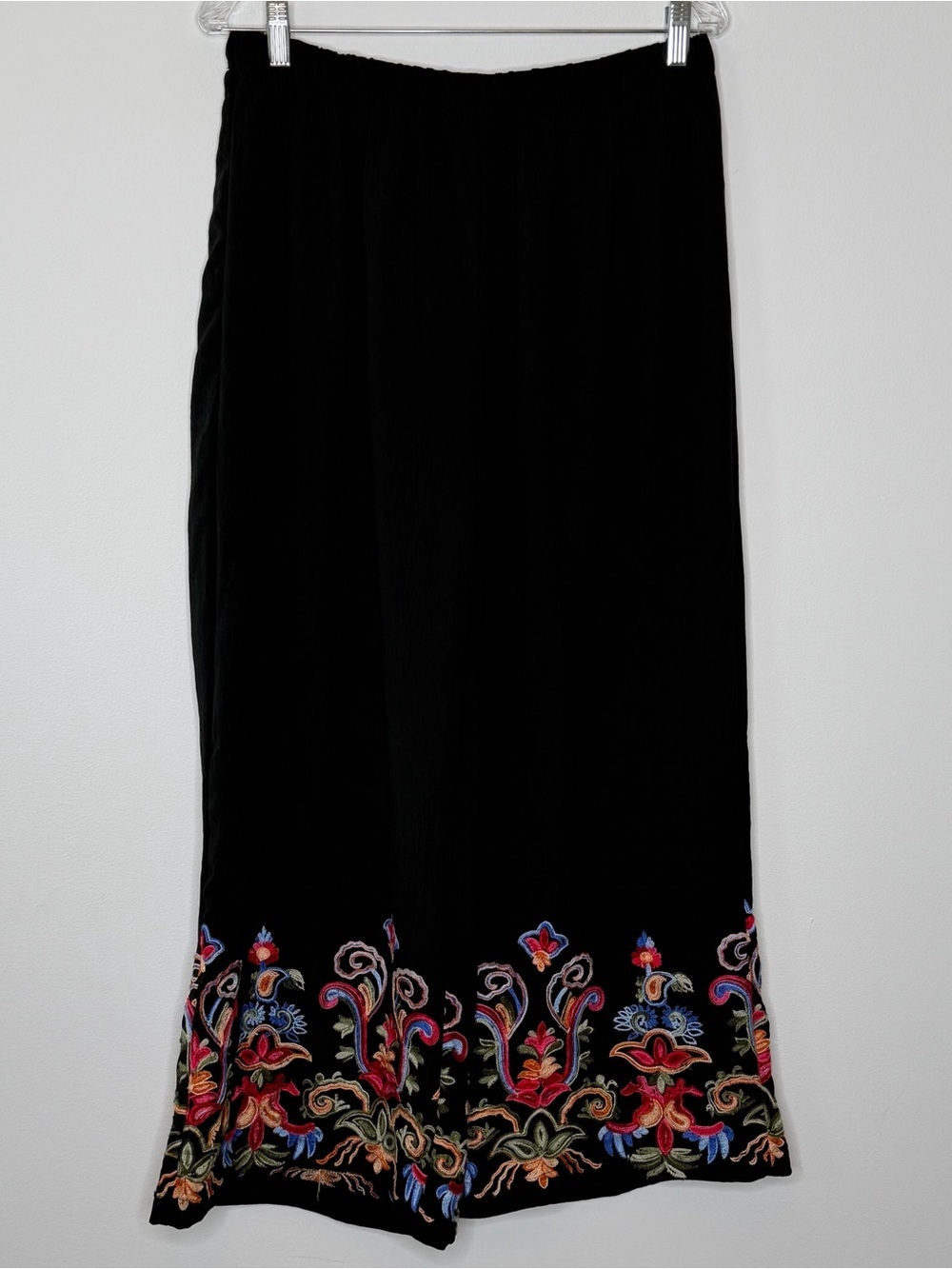 Liv Los Angeles Embroidered Hem Black Wide Leg Pant